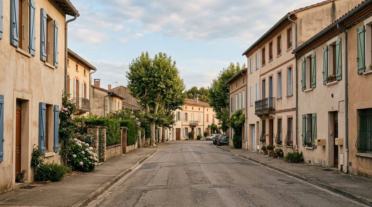 Visuel d'illustration : rue résidentielle avec petits immeubles collectifs et maisons