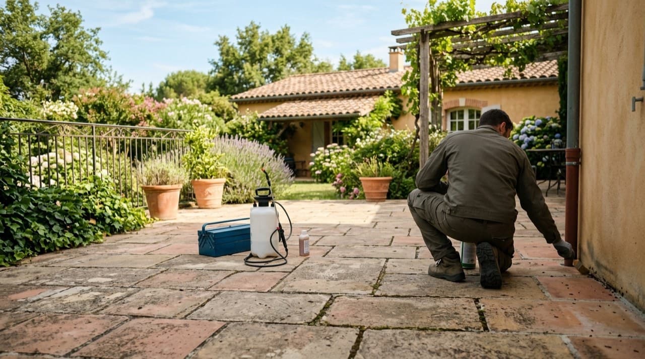 Visuel d'illustration : traitement d'un joint de terrasse contre les insectes rampants