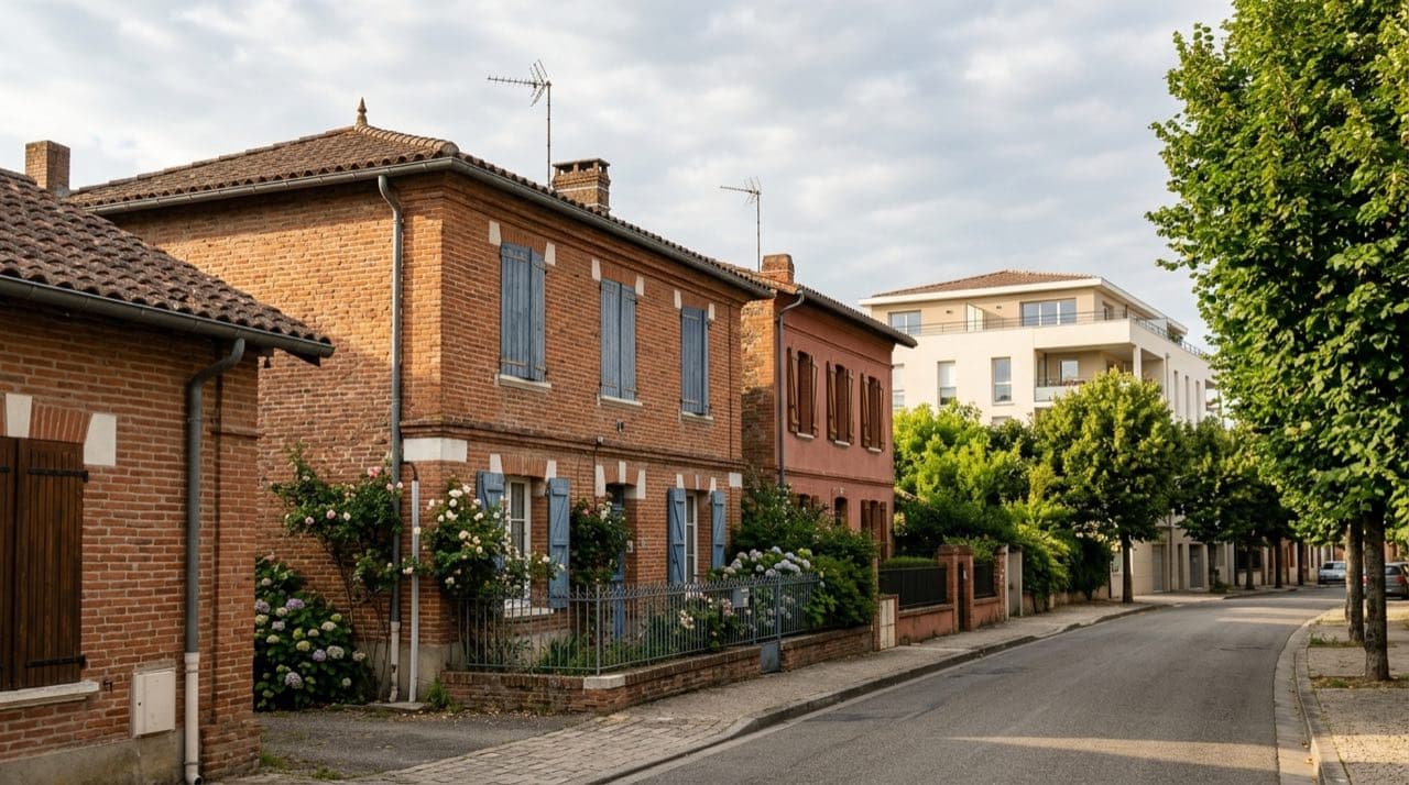 Visuel d'illustration : rue résidentielle mêlant maisons anciennes et immeuble récent