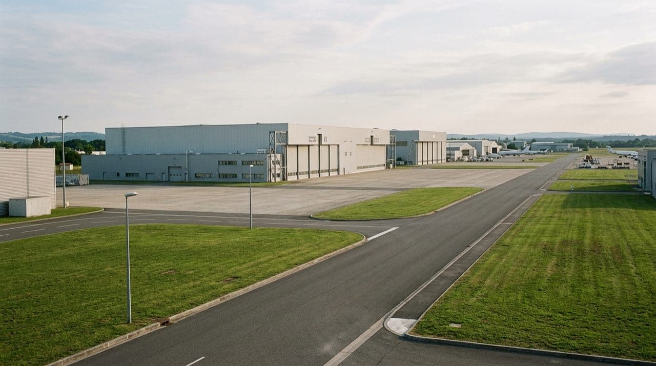 Visuel d'illustration : hangars industriels aéronautiques et voies d'accès dégagées