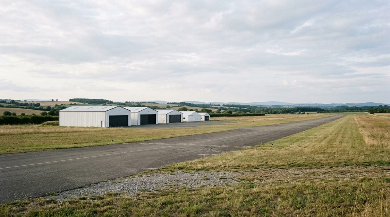 Visuel d'illustration : hangars d'aviation d'affaires en bordure de piste