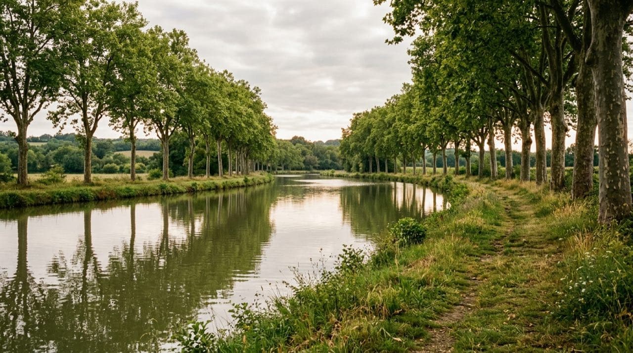 Visuel d'illustration : berges d'un canal bordées d'arbres alignés