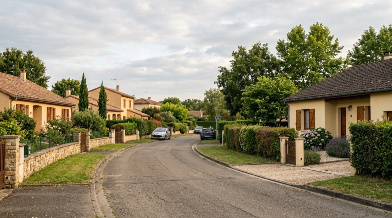 Visuel d'illustration : quartier pavillonnaire résidentiel avec jardins clos