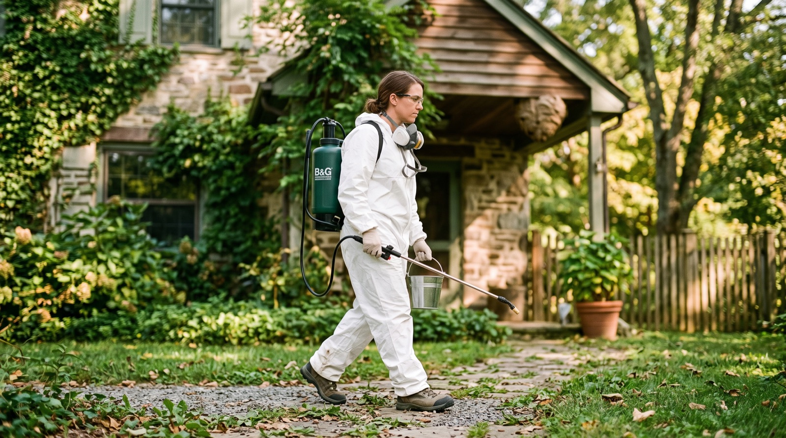 Un technicien arrive pour traiter un nid de frelons