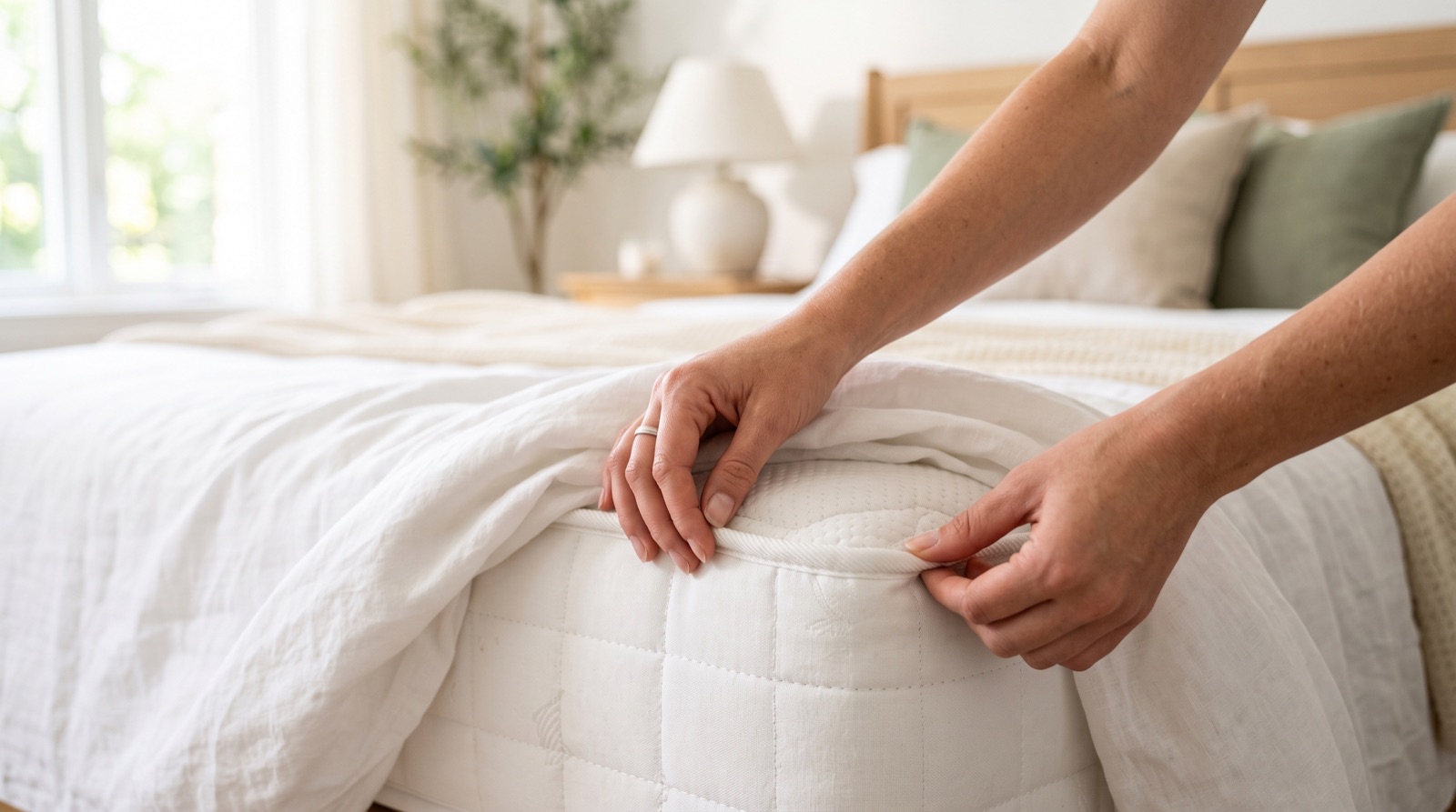 Inspection des coutures d'un matelas à la recherche de punaises de lit